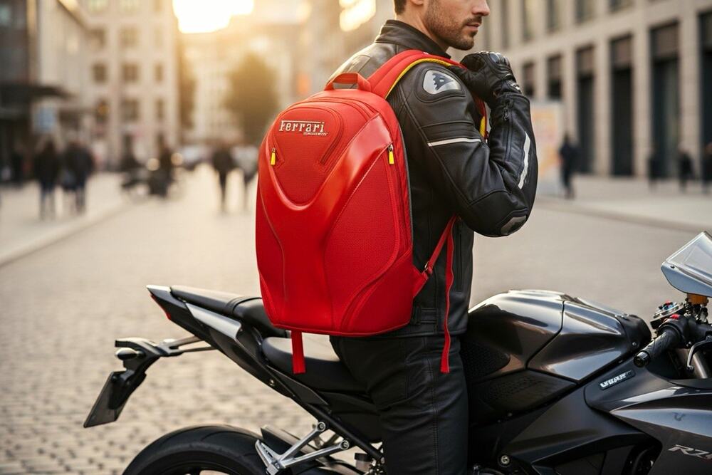 Ferrari Red Backpack w/ Yellow Accents, Zip Closure, Adjustable Straps, Small